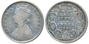 Victoria Empress, Silver ½ Rupee, 1888, Calcutta Mint, A / I / C incuse, (Prid 271). Very 