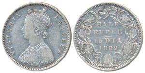 Victoria Empress, Silver ½ Rupee, 1889, Bombay Mint, A / II / B raised, (Prid 299). Very F