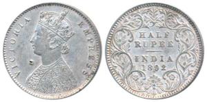 Victoria Empress, Silver ½ Rupee, 1892, Calcutta Mint, A / I / C incuse, (Prid 276). Sligh