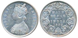 Victoria Empress, Silver ½ Rupee, 1893, Bombay Mint, A / I / B incuse, (Prid 303). About E