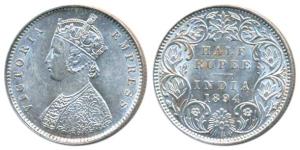 Victoria Empress, Silver ½ Rupee, 1894, Bombay Mint, A / I / B incuse, (Prid 304). Extreme