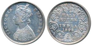 Victoria Empress, Silver ½ Rupee, 1896, Calcutta Mint, A / I / C incuse, (Prid 279). Extre