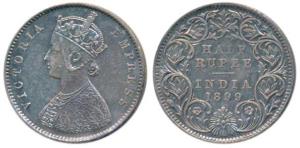 Victoria Empress, Silver ½ Rupee, 1899, Bombay Mint, A / I / B incuse, Inverted ’B’, (Prid