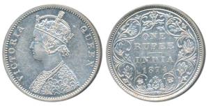 Victoria Queen, Silver Rupee, 1874, Bombay Mint, A2 / II / No mint mark, (Prid 142). Extre