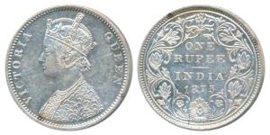Victoria Queen, Silver Rupee, 1875, Bombay Mint, A2 / II / dot, (Prid 146). About Uncircul