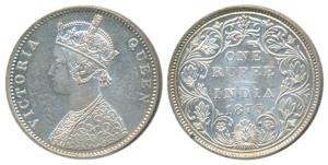 Victoria Queen, Silver Rupee, 1875, Bombay Mint, A2 / II / dot, (Prid 146). Uncirculated.