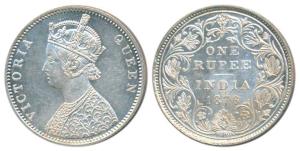 Victoria Queen, Silver Rupee, 1876, Bombay Mint, A5 / II / dot, obv. without crescent and 