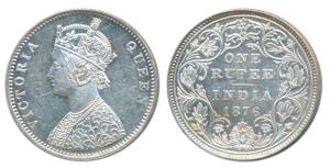 Victoria Queen, Silver Rupee, 1876, Bombay Mint, A2 / II / dot, (Prid 147). About Uncircul