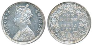 Victoria Empress, Silver Rupee, 1877, Bombay Mint, A3 / I / dot, (Prid 150). Uncirculated,