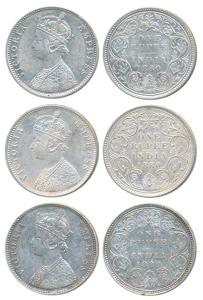 Victoria Empress, Silver Rupee (3), 1880, Calcutta Mint, A1 / I / C incuse, Bombay Mint; A
