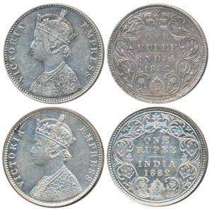 Victoria Empress, Silver Rupee (2), 1882, Bombay Mint, A3 / IV / dot, (Prid listed as 159)