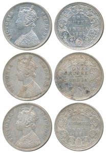 Victoria Empress, Silver Rupee (3), 1884, Calcutta Mint, A1 / I / C incuse (Prid 123); Bom