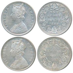 Victoria Empress, Silver Rupee (2), 1885, Bombay Mint, A3 / II / B raised, broken loop of 