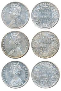 Victoria Empress, Silver Rupee, 1893 (3), Calcutta Mint, C3 / I / C incuse; Bombay Mint, C