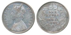 Victoria Empress, Silver Rupee, 1897, Calcutta Mint, C3 / I / C incuse, (Prid 136). About 