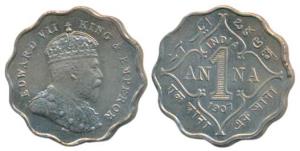 Edward VII, Cupro-Nickel Anna, 1907, Bombay Mint, B incuse, (Prid 926). About Extremely Fi
