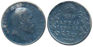 Edward VII, Silver 2 Annas, 1909, Calcutta Mint, (Prid 562). About Very Fine, Rare.