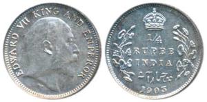 Edward VII, Silver ¼ Rupee, 1903, Calcutta Mint, (Prid 432). Uncirculated.