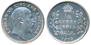 Edward VII, Silver ¼ Rupee, 1903, Calcutta Mint, (Prid 432). Uncirculated.