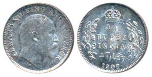 Edward VII, Silver ¼ Rupee, 1907, Calcutta Mint, (Prid 436). Very Fine+.