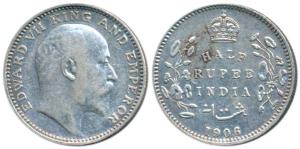 Edward VII, Silver ½ Rupee, 1906, Calcutta Mint, No mint mark, (Prid 310). Very Fine.
