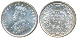 George V, Silver ½ Rupee, 1921, Calcutta Mint, (Prid 324). About Uncirculated.