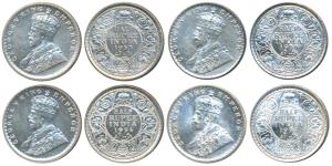 George V, Silver ½ Rupee (4), 1933, 1934 & 1936, Calcutta Mint & 1936, Bombay Mint, (Prid 