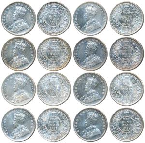 George V, Silver Rupee (8), 1913, 1914, 1915, 1916, 1917, 1918, 1919, 1920, Calcutta Mint,