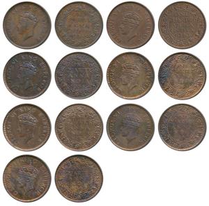 George VI, Bronze ¼ Anna, 1938, 1st head, Calcutta and Bombay Mint, (Prid 684 & 689); 1939
