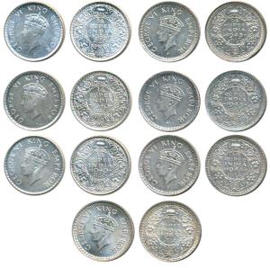 George VI, Silver and Half Silver ¼ Rupee, 1939, Bombay Mint, A I dot, 1st head, (Prid 461