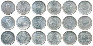 George VI, Silver ½ Rupee, 9 different types, 1938, Bombay Mint, A / I / dot; (Prid 351), 