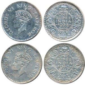 George VI, Silver Rupee 1938; Half Silver Rupee, 1940, Bombay Mint, A / I, with dot, (Prid
