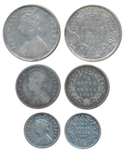Victoria Empress, Silver ½ Rupee and ¼, and 2 Annas, 1897 (3), All Bombay Mint, A / I / B 