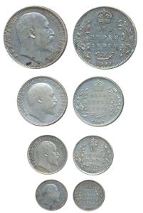 Edward VII, set of 4, Silver Rupee, ½, ¼ and 2 Annas, 1907, the first and second Bombay Mi