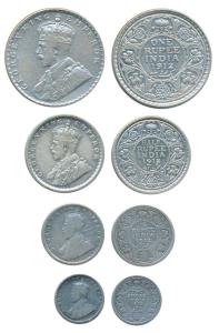 George V, set of 4, Silver Rupee, ½, ¼ and 2 Annas, 1912, Bombay Mint. Fine+ to Very Fine+