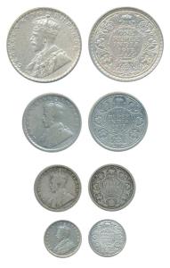 George V, set of 4, Silver Rupee, ½, ¼ and 2 Annas, 1913, the first and last Bombay Mint, 