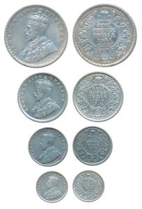 George V, set of 4, Silver Rupee, ½, ¼ and 2 Annas, 1914, the first Calcutta Mint, rest Bo