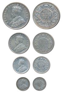 George V, set of 4, Silver Rupee, ½, ¼ and 2 Annas, 1917, the first and second Bombay Mint