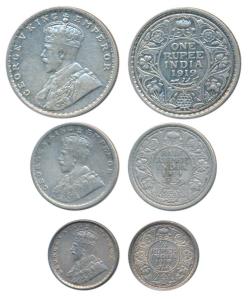 George V, set of 3, Silver Rupee, ½, and ¼, 1919, the first and second Bombay Mint, the la