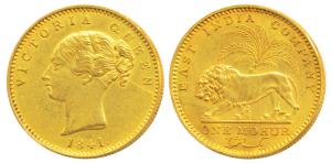 Victoria Queen, Gold Mohur, 1841, Continuous legend, without initial on truncation (Prid 1