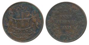Copper ¼ Anna, 1857, Birmingham Mint, Wreath tips-double leaves, R. Heaton and Sons, (Prid