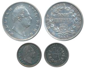 William IV, Silver ¼ Rupee and Rupee, 1835, Calcutta Mint, Dug out F incuse, Wreath with 1