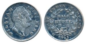 William IV, Silver ½ Rupee, 1835, Calcutta Mint, RS incuse, 21 Berries, (Prid 66). Fine+, 