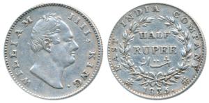 William IV, Silver ½ Rupee, 1835, Calcutta Mint, F incuse, 20 Berries, (Prid 69). Very Fin