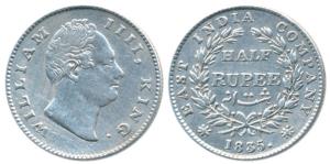 William IV, Silver ½ Rupee, 1835, Calcutta Mint, F raised, 19 Berries, (Prid 70). Very Fin