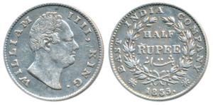 William IV, Silver ½ Rupee, 1835, Calcutta Mint, F raised, 19 Berries, (Prid 70). Very Fin