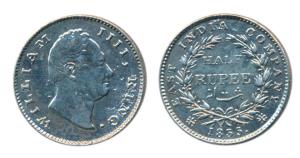 William IV, Silver ½ Rupee, 1835, Bombay Mint, No initials, 20 Berries, (Prid 72). Cleaned