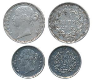 Victoria Queen, Silver ¼ Rupee & 2 Annas, 1840 & 1841, both Divided legend, Madras Mint, W