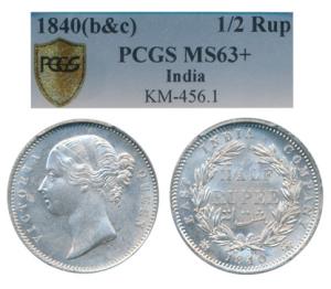 Victoria Queen, Silver ½ Rupee, 1840, Divided legend, Calcutta / Bombay Mint, .W.W incuse,