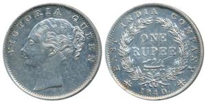 Victoria Queen, Silver Rupee, 1840, Continuous legend, Bombay Mint, English Head with Modi